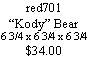 Text Box: red701�Kody� Bear6 3/4 x 6 3/4 x 6 3/4$34.00